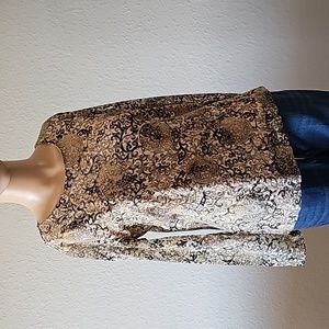 Vintage Chico’s Additions Beige Black Gold Thread Shimmer Sheer Blouse Size 1